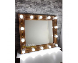 Гримерное зеркало с подсветкой лампочками в раме орех 70х80 см