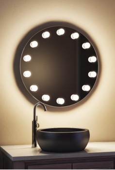 Круглое зеркало в ванную комнату с подсветкой лампочками Тринити 80 см